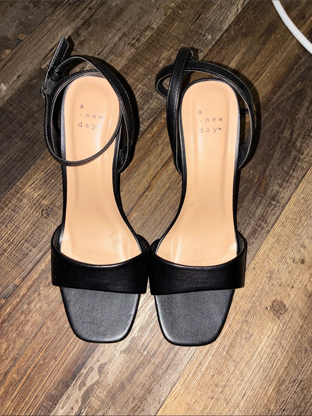 a new day Black Minimalist Square-Toe Ankle Strap Heels